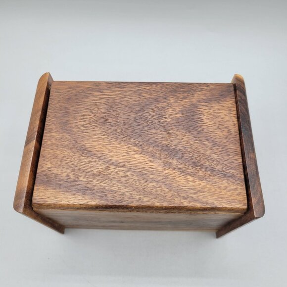 Handcrafted Acacia Hardwood Recipe Storage Box With Flip Up Lid Natural Finish - Picture 6 of 9